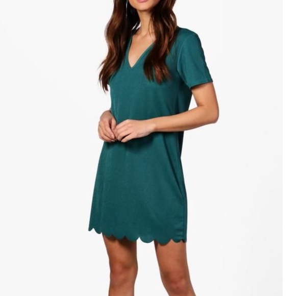 🆕 green scallop trim hem & sleeve shift dress - Picture 3 of 4